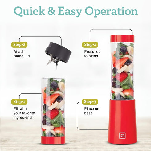 Euro Cuisine MM1R Personal Blender - Compact Red Smoothie Blender, Mini Cup for Shakes, Baby Food, Single Serve