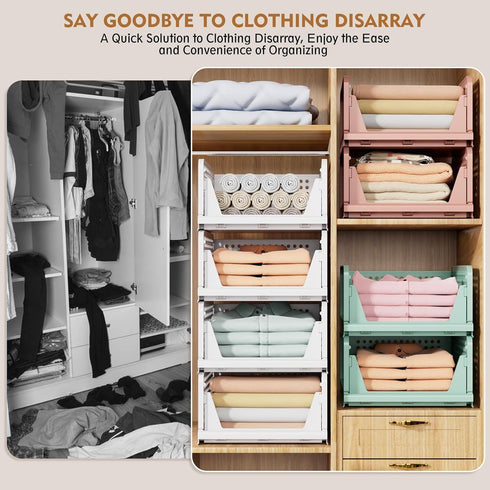 5 Pack Closet Closet SNSLXH Stackable Storage Basket, Multifunctional & Foldable Organizer for Bathroom Kitchen Laundry