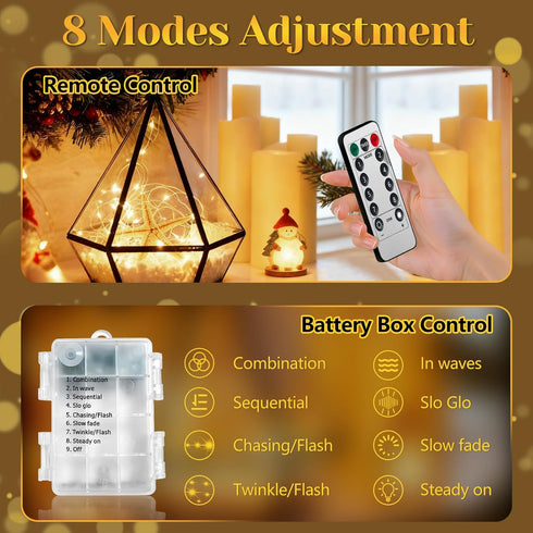 Flechllary 200 67Ft Outdoor,8 LED Fairy Lights Battery Operated with RemoteWaterproof String Lights for Indoor & Modes
