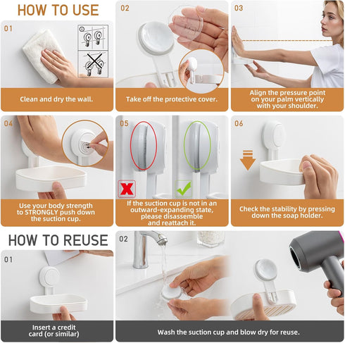 LEVERLOC Soap Dish Holder for Shower | Suction Cup Wall Mounted Self Draining Bar Soap Sponge Holder