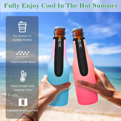 12 OZ Color,24 Pack) Beer Bottle Cooler Sleeves,Standard Zip-up Extra Thick Neoprene Insulated Sleeve-Keep Beer Cold