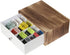 JACKCUBE DESIGN Rustic Wood Tea Storage Box with 12 Adjustable Compartments and White Faux Leather Drawer