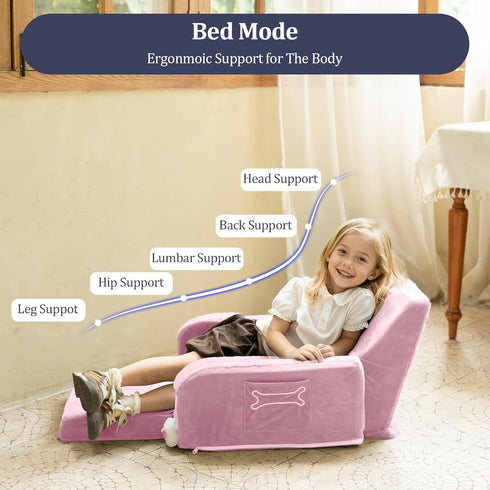 1-3, Kids Couch, Children's Sofa Bed, Folds into a Recliner, Pink Puppy Design, Suitable for Toddlers Aged Birthday