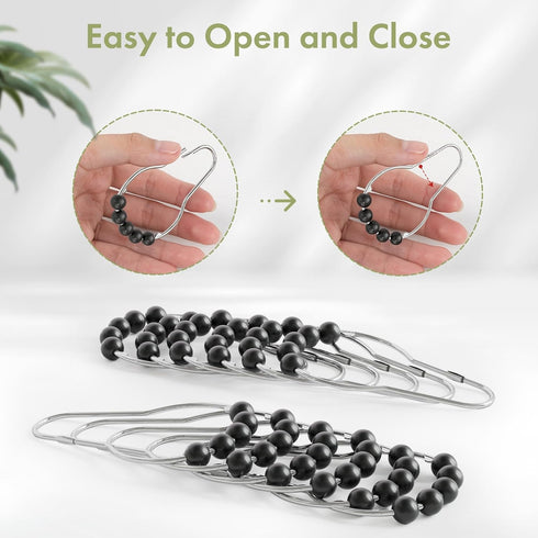 Amazer Black Shower Curtain Hooks, Decorative Rust Proof Acrylic Balls, Stainless Steel, Set of 12