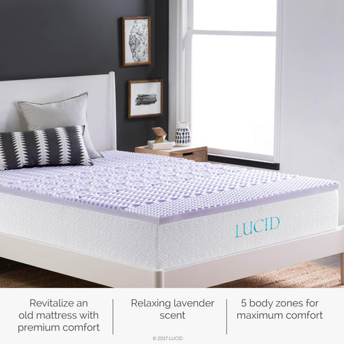 LUCID 2 Inch Lavender Memory Foam Twin XL Mattress Topper, 5 Zone