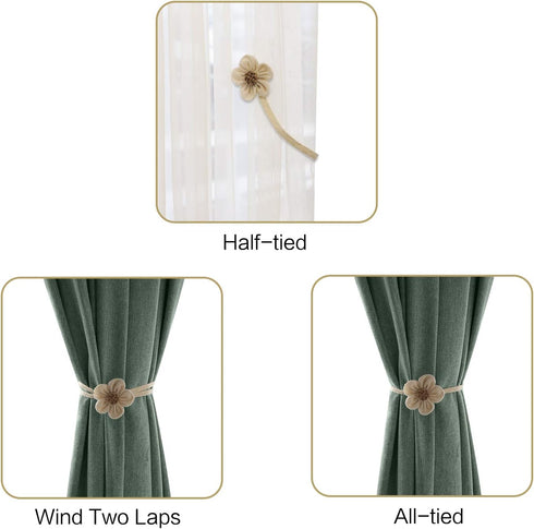 Magnetic Window Curtain Rope Holdbacks - 2 Pieces Simple Sunflower Decorative Knitted Cord Drapery Holder for Home