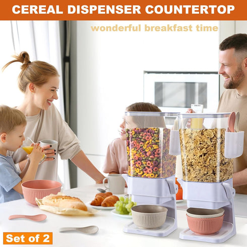 Cereal Dispenser Countertop 2 Pack with Bowls, 5.5 QT Dry Food Dispenser Snack Organizer Containers for Kitchen