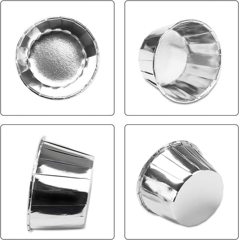 EUSOAR Aluminum Foil Silver Cupcake Liners, 50Pcs Disposable Muffin Baking Cups, Ramekin Holders