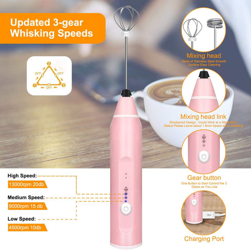 Milk Frother Handheld, Gbivbe Rechargeable Whisk Drink Mixer for Coffee with Art Stencils, Mini Foamer for Cappuccino