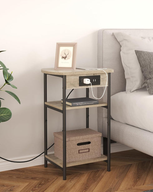 3 ET05205B Hzuaneri End Tables with Charging Station, Tier Side Table with Charging Station, End Table with USB Ports