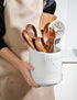 AISBUGUR Large Ceramic Utensil Holder, 7.5" H×6.3" W with Slanted Mouth, Non-Slip Cork Base for Kitchen Counter