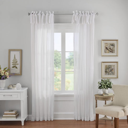 Elrene Home Fashions Jolie Crushed Semi-Sheer Window Curtain, Adjustable Tie-Top Single Panel, 52" x 84", White
