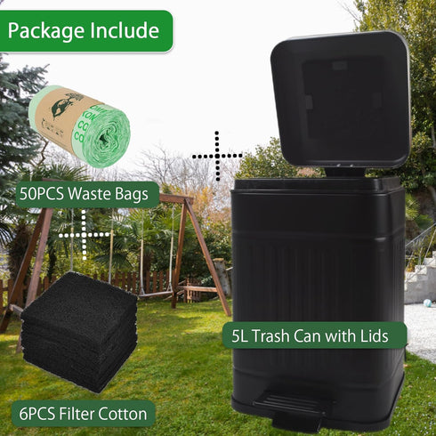 Umtiti 5L Outdoors1.3 ContainerUP5L-BK-Fang Dog Poop Trash Can with Lid for Gallon Trash Can with Activated Carbon