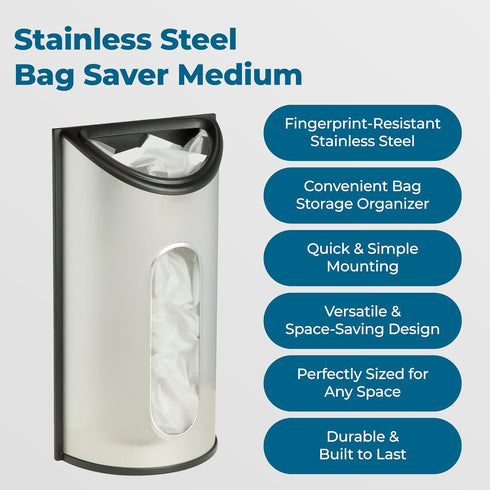Honey-Can-Do Stainless Steel Plastic Bag Saver & Trash Bag Dispenser, Wall-Mounted Plastic Bag Organizer for Kitchen