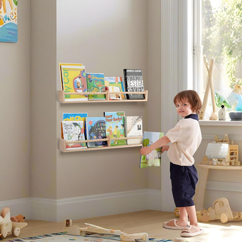 TUEGEGNS Set 2, 32 inches Nursery Book Shelves - Wall Mounted of Wooden Floating Bookshelves for Kids' Room and Study