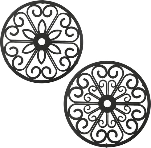 TEAKISS 2 Pack Decorative Round Flower Trivets - 7 Inch Iron Pot Pads,