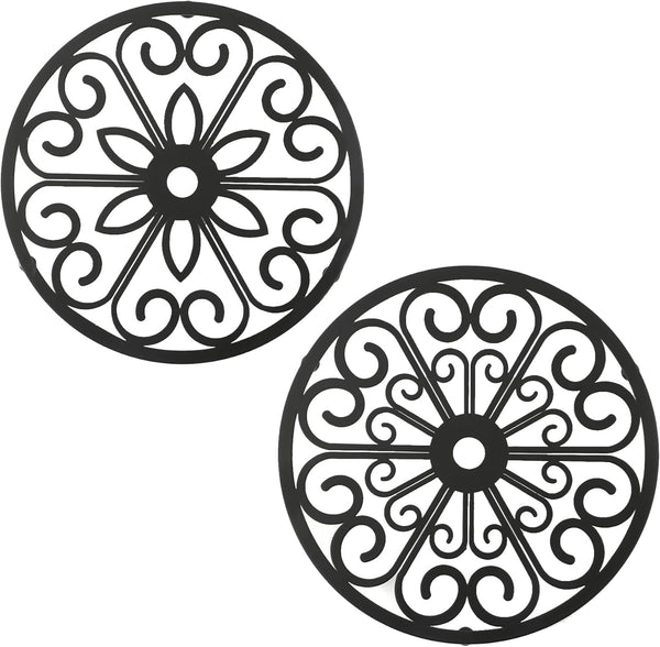 TEAKISS 2 Pack Decorative Round Flower Trivets - 7 Inch Iron Pot Pads,