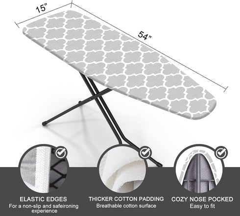 Ironing Board Cover and Pad, Standard Size 15" x 54", Extra Thick Replacement Cover with Elastic Edge
