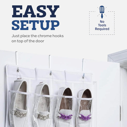 ZOBER Over the Door Shoe Organizer with 24 Pockets - Hanging Shoe Rack for Closet, Pantry Storage