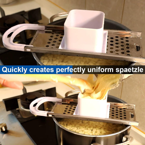 Skimmer Set Premium Grade Stainless Steel Spaetzle Maker with Safety Pusher, Stainless Steel Spider Strainer Spoon