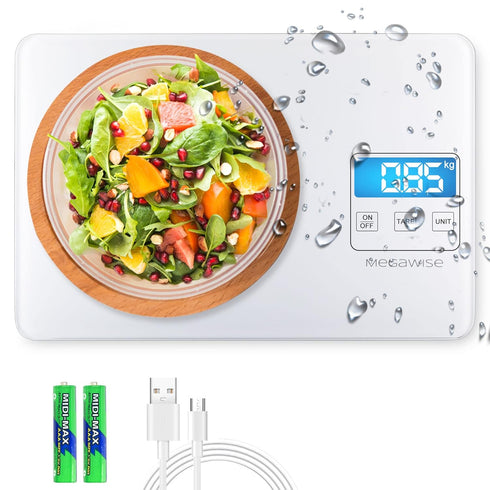 MegaWise Precision Food Scale, 33lb Waterproof Digital Kitchen Scale for Cooking and Baking, 5 Units Conversion