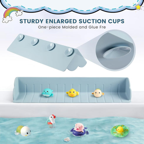 Annana Bathtub Splash Guard for Tub, Silicone Bathtub Caddy Tray with Play Shelf, Kids Bath Tub Shelf and Organizer