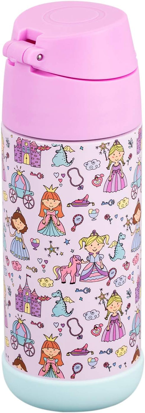 Snug Insulated Kids Water Bottle with Straw & Spout, Double-Wall Stainless Steel, 12oz, Princess Design