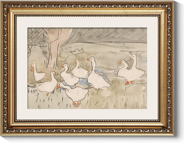 ARPEOTCY Vintage Gold Framed Wall Art, Nursery Duck Paintings, Aesthetic Canvas Picture