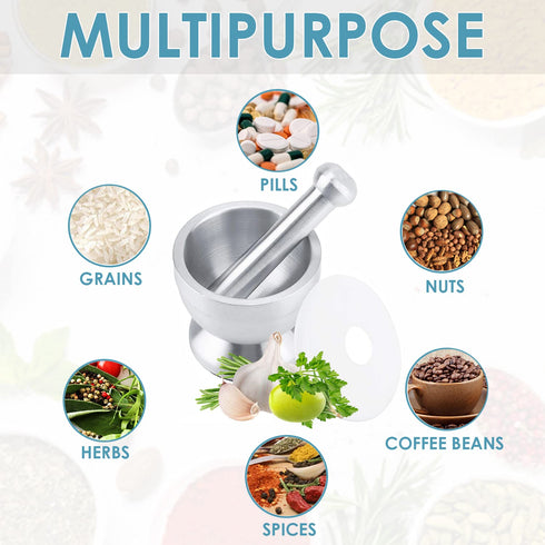 Stainless Steel Mortar and Pestle Set, Heavy Duty Spices Grinder Pill Crusher with Silicone Protective Lid for