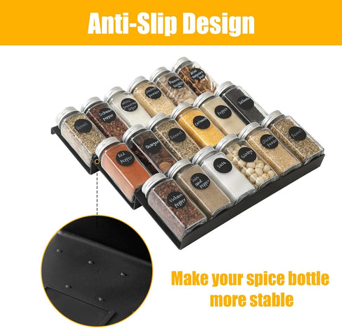 Famhap 6 Tier Spice Drawer Organizer, Expandable from 11.6" to 23.2", Black Seasoning Rack Tray Insert for Kitchen