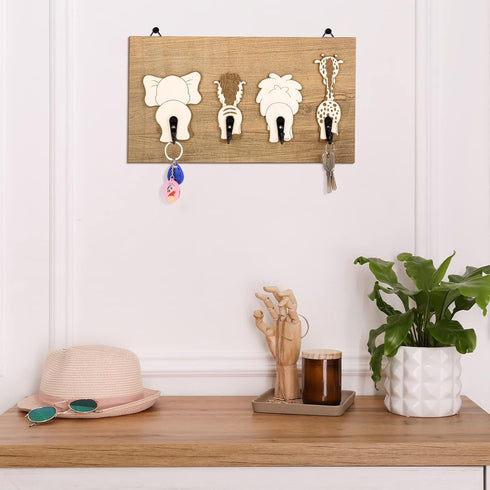 Yookeer Safari Animal Wall Hooks Kids Coat Hooks Wooden Safari Jungle Baby Nursery Wall Decor Decorative Elephant Lion