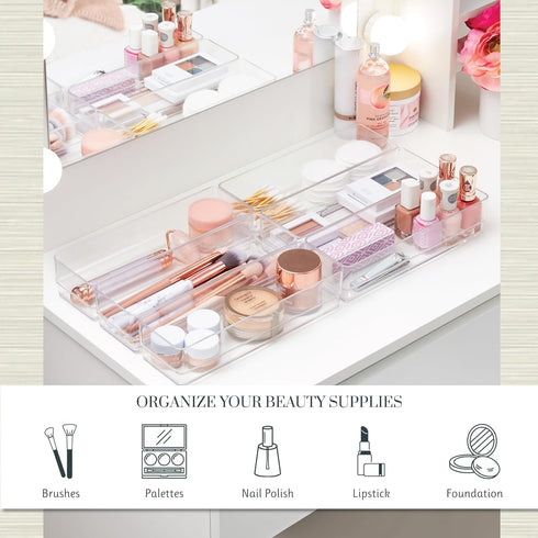STORi SimpleSort 6-Piece Stackable Clear Drawer Organizer Set, 9" x 3" x 2" Rectangle Trays