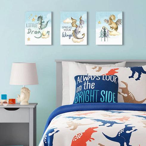 Set, Decor(12X16 Inch) CHDITB Little Dragon Wall Art, Spread Your Wings Framed Canvas Wall Art Fantasy Dragon Decor