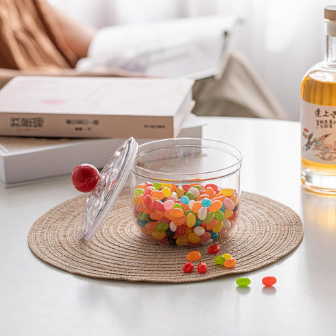 Clear Plastic Candy Jar with Lid for Office Desk, Cookie Storage Jar for Kitchen Counter, Apothecary Jar for Cotton