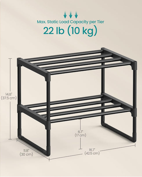 2-Tier 3-6 11.8 16.7 14.8 Inches, ULSA002B01 SONGMICS Shoe Rack, Shoe Organizer, Metal Storage Shelf, Upright or Upside