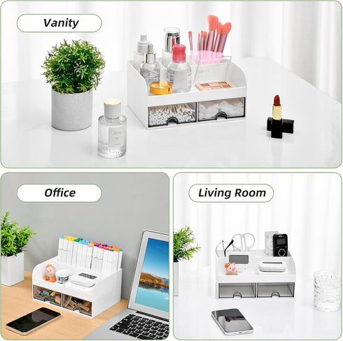 VITVITI Toothbrush Holders for Bathroom Sink, 6 Slots Countertop Organizer with 2 Drawers, White Plastic