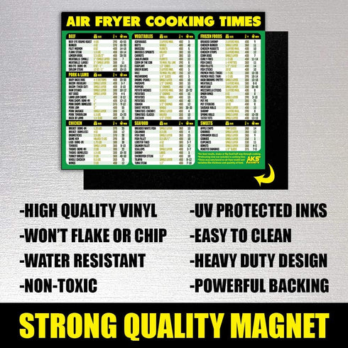 Air Fryer Cooking Times Magnetic Cheat Sheet, Extra Large 11” x 8.5” Quick Reference Guide for Airfry Foods