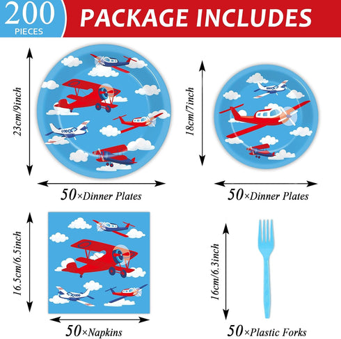50 Set 200PCS Qyeahkj Guests Airplane Plates and Napkins Party Supplies Plane Party Decorations Disposable Tableware
