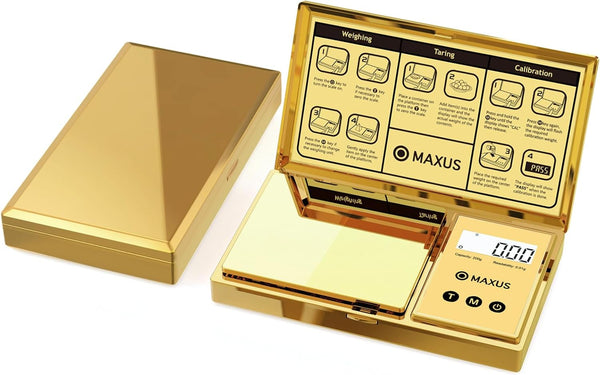 MAXUS Digital Gram Scale, 200g x 0.01g Capacity with Stylish Gold Plated Cover for Jewelry and Food Weighing