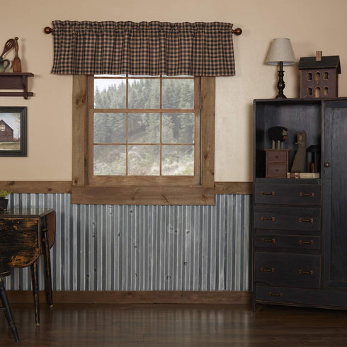 VHC Brands Bingham Star Plaid Valance, Cotton, 16x72 in Black