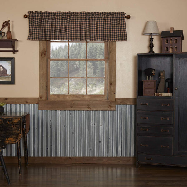 VHC Brands Bingham Star Plaid Valance, Cotton, 16x72 in Black