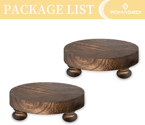 2 Counter Romadedi Farmhouse Wood Riser for Display- pcs Rustic Decor Mini Wooden Pedestal Decorative Round Tray