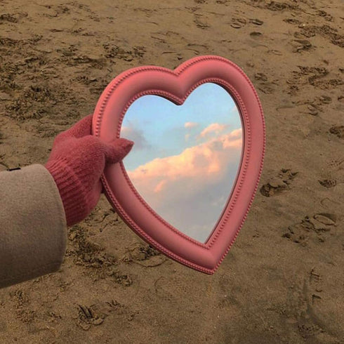 BinaryABC Heart Makeup Mirror - Cosmetic Mirror Wall Desktop Mirror for Bedroom (Pink)