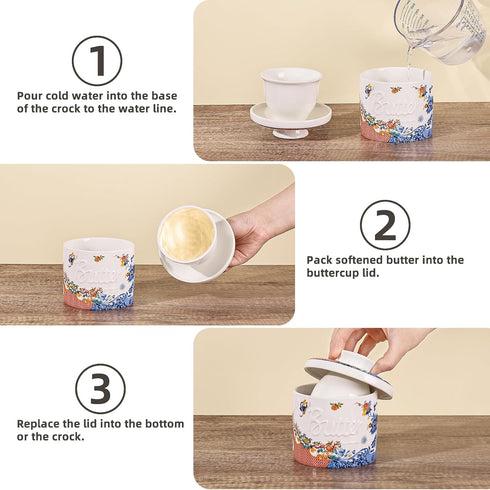 Counter, Butter Crock with Water Line, Ceramic Butter Keeper for French Butter Dish with Lid for Spreadable Fresh