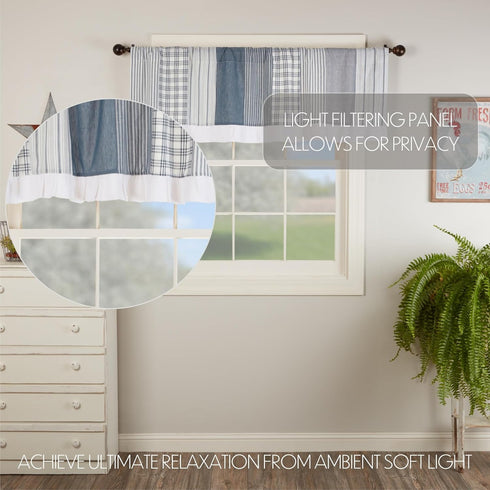 VHC Brands Sawyer Mill Blue Patchwork Cotton Kitchen Window Curtain Valance 19x60 Farmhouse