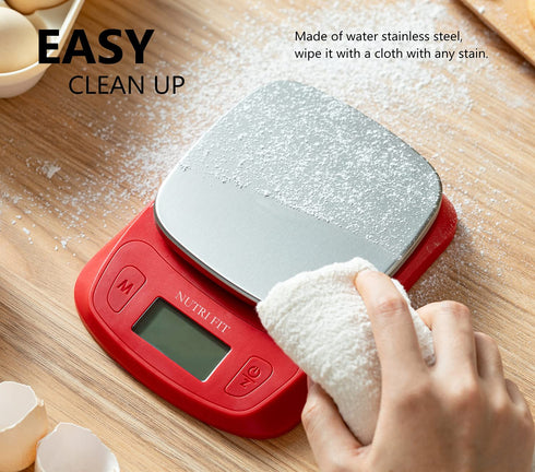 NUTRI FIT Ultra Slim Digital Kitchen Food Scale in Red/Stainless Steel, 1g Increment Measure for Coffee Making