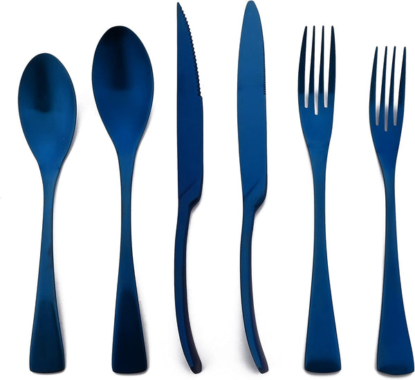Luxury 18/10 Stainless Steel Matte Blue Flatware Set, Silverware Cutlery Utensil Set, Service for 1 (6-Piece)