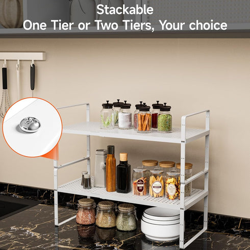 2Pack 16.5-27L Countertop Expandable Cabinet Shelf Organizer, Stackable Metal Shelves, Kitchen Organizers and Storage
