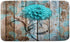 Farmhouse Floral Flower Bath Mat, Teal Dahlia Rustic Wooden Plank Country Barn Wood Non-Slip Doormat (16X24)