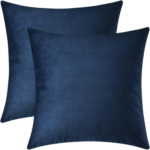Mixhug Set of 2 Cozy Velvet Square Decorative Throw Pillow Covers, Navy Blue, 18 x 18 Inches for Couch and Bed